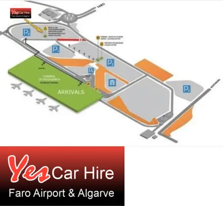 Algarve car hire - Faro Airport desk map with logo